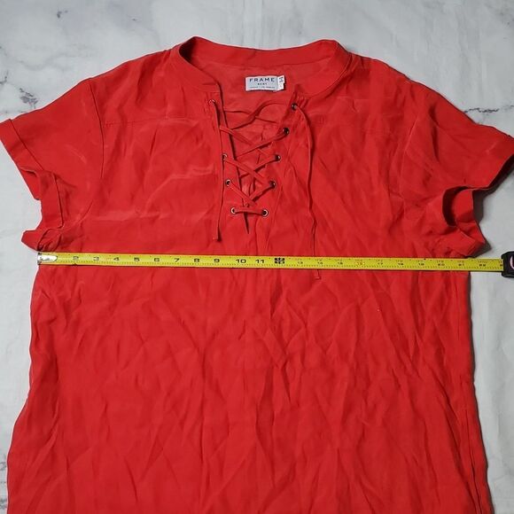 FRAME Denim Blood Orange Silk Lace-Up Dress - Picture 5 of 7